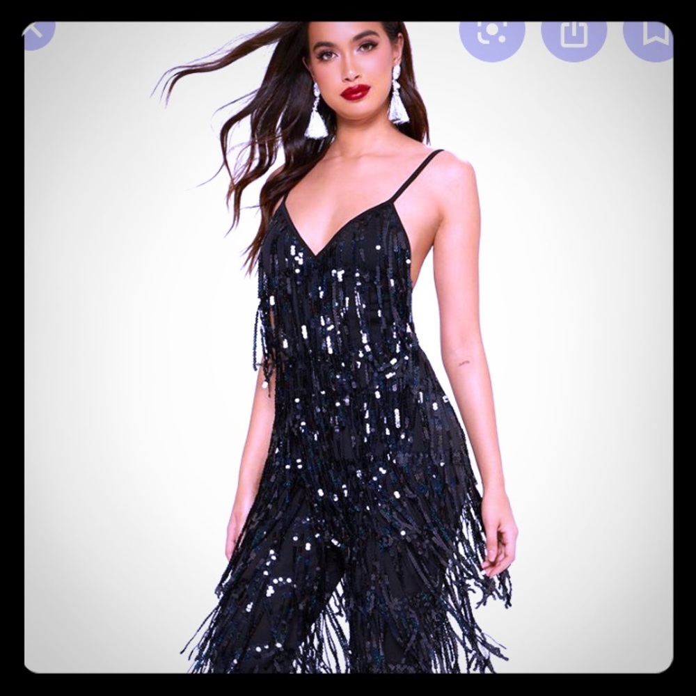 *NWT* Black Tassel Sequin Jumpsuit